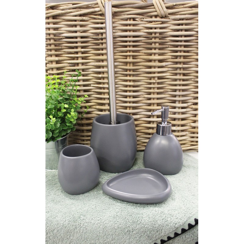 Brosse de toilette et support Polyrésine et pierre naturelle gris anthracite - COLLECTION LARA