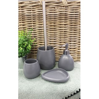 Brosse de toilette et support Polyrésine et pierre naturelle gris anthracite - COLLECTION LARA
