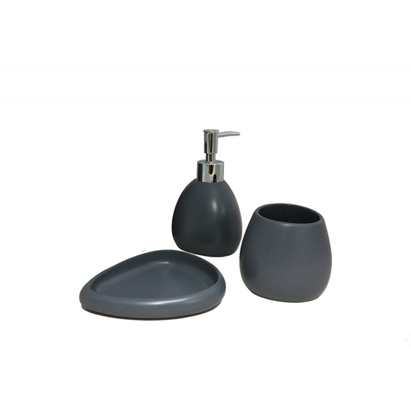 Set 3 accessoires salle de bain en Polyrésine et pierre naturelle gris anthracite - COLLECTION LARA