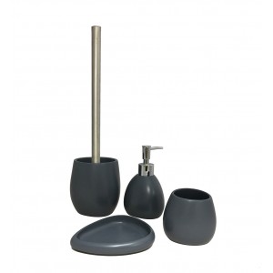 Set 4 accessoires salle de bain en Polyrésine et pierre naturelle gris anthracite - COLLECTION LARA