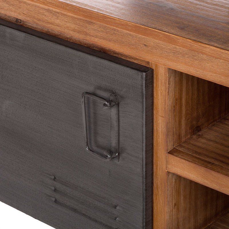 Meuble TV 180 cm 2 tiroirs 2 niches bois acacia et métal - WORKSHOP