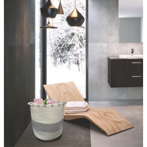 Panier de rangement rond en corde de coton blanc et gris - salle de bain, dressing, chambre - LOU