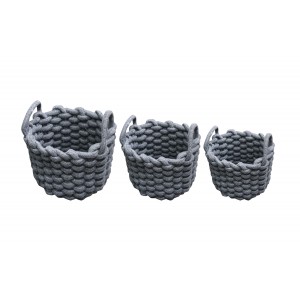 Lot de 3 paniers de rangement rond en corde tressé de coton gris bleuté - salle de bain, dressing, chambre - LIV