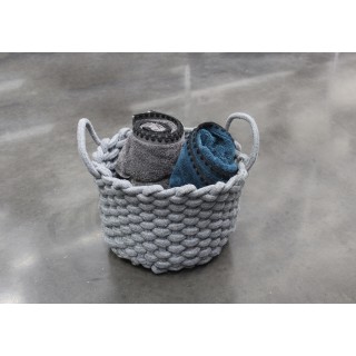 Lot de 3 paniers de rangement rond en corde tressé de coton gris bleuté - salle de bain, dressing, chambre - LIV