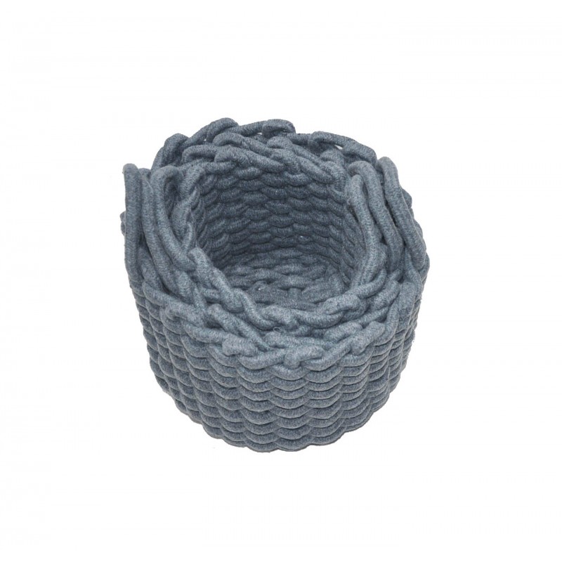 Lot de 3 paniers de rangement rond en corde tressé de coton gris bleuté - salle de bain, dressing, chambre - LIV