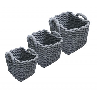 Lot de 3 paniers de rangement carré en corde tressé de coton gris bleuté - salle de bain, dressing, chambre - LOV