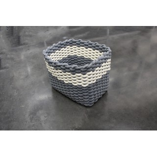 Lot de 2 paniers de rangement carré en corde tressé de coton gris et blanc - salle de bain, dressing, chambre - DUO