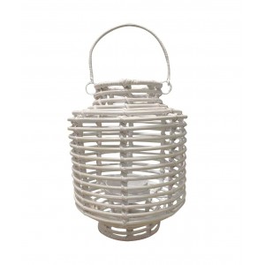 Lanterne photophore 40 cm en rotin blanc - objet décoratif à poser ou à suspendre - bohème chic - YANGON
