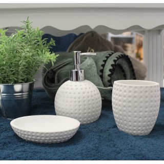 Set 3 accessoires salle de bain rond blanc - JULIA
