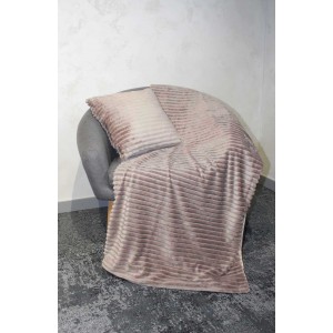 Plaid + lot de 2 coussins taupes marron glacé texturés velours - Boreal