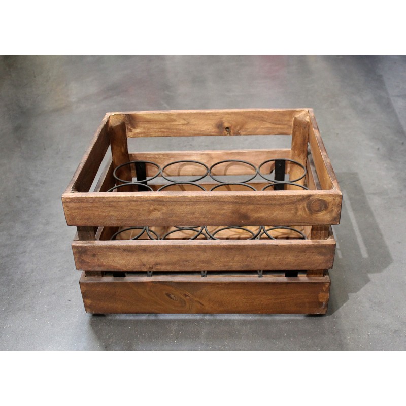 Casier rustique pour 12 bouteilles, en bois et métal - décoration cuisine, bar, restaurant, cave à vins - BACCHUS