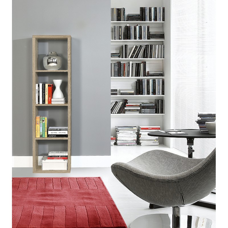Etagère colonne 4 casiers décor chêne - rangement bibliothèque moderne - Collection Classico