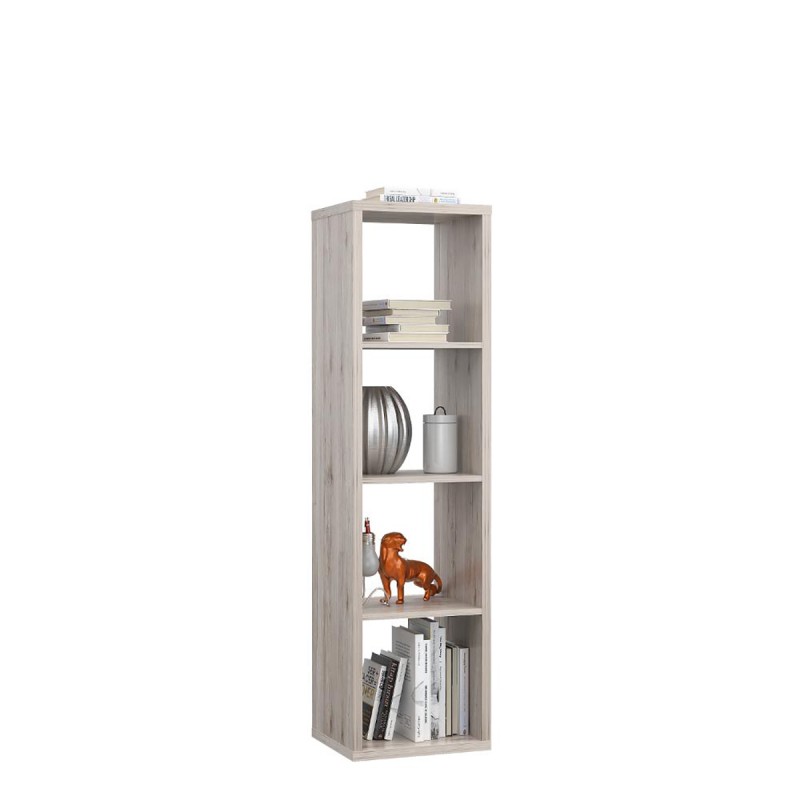 Etagère colonne 4 casiers décor chêne grisé - rangement bibliothèque moderne - Collection Classico