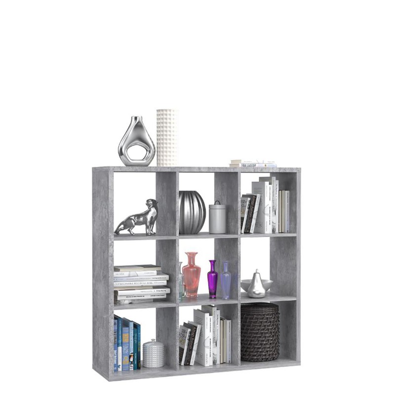 Etagère cube 9 casiers décor béton - rangement bibliothèque moderne - Collection Classico
