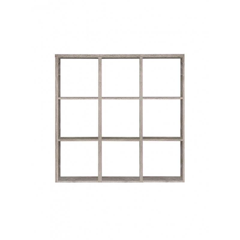 Etagère cube 9 casiers chêne grisé - rangement bibliothèque moderne - Collection Classico