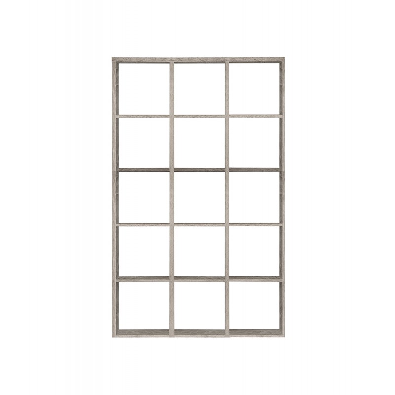Etagère cube 15 casiers décor chêne grisé - rangement bibliothèque moderne - Collection Classico