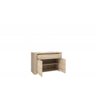 Meuble bahut 2 portes 1 tiroir aspect chêne clair - rangement contemporain - collection OPIO