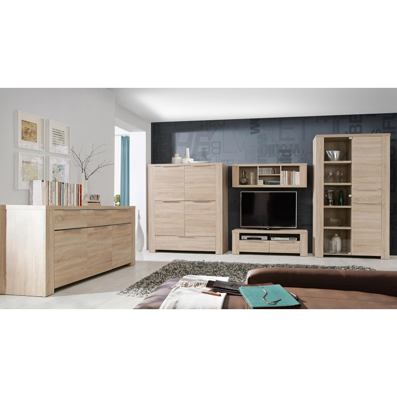 Meuble armoirette 4 portes aspect chêne clair - rangement contemporain - collection OPIO