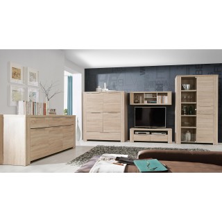 Meuble armoirette 4 portes aspect chêne clair - rangement contemporain - collection OPIO