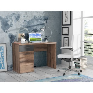 Bureau marron 1 porte et 1 tiroir avec décor vieux chêne - mobilier style industriel factory - Collection JULES