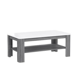 Table de repas extensible 160 cm, plateau blanc laqué et piétement bois gris - design contemporain - Collection ALEXIANE