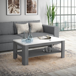 Table de repas extensible 160 cm, plateau blanc laqué et piétement bois gris - design contemporain - Collection ALEXIANE