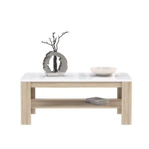 Table de repas extensible 160 cm, plateau blanc laqué et piétement bois naturel - design contemporain - Collection ALEXIANE