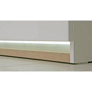 Meuble TV blanc laqué et décor chêne naturel avec éclairage LED - design contemporain - Collection ALEXIANE