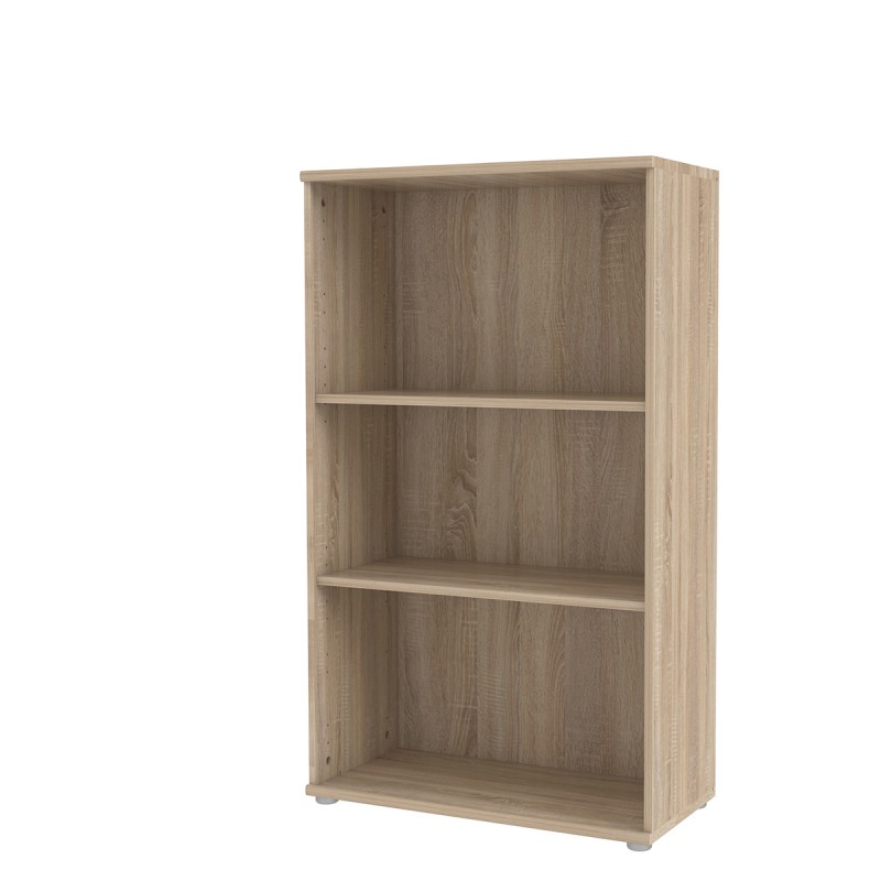 Bibliothèque 2 tablettes 3 niches décor chêne - rangement étagère moderne - Hauteur 111 cm PM - Reverso