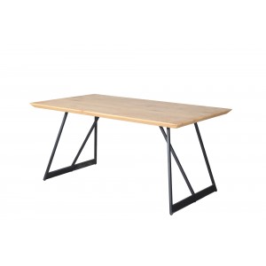 Table de repas fixe 160 cm rectangulaire plateau en bois avec pied métal - Design industriel - DUNE
