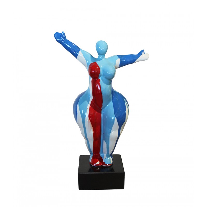Statue femme bras levés coulures bleu / rouge H34 cm - LADY DRIPS 01