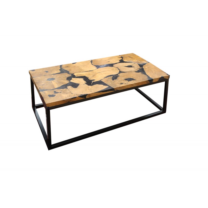 Table basse rectangulaire en teck et résine noire - design contemporain - paulette