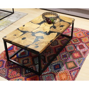 Table basse rectangulaire en teck et résine noire - design contemporain - paulette