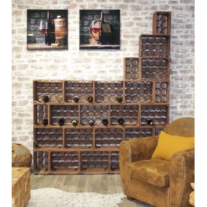 Casier rustique pour 12 bouteilles, en bois et métal - décoration cuisine, bar, restaurant, cave à vins - BACCHUS