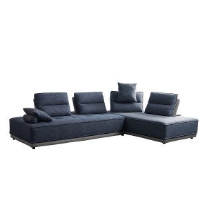 Canapé d'angle modulable droite ou gauche tissu bleu bicolore gris confortable - LOUNGE