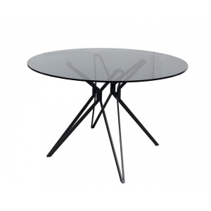 Table ronde 120 cm plateau verre fumé structure acier en étoile - Design contemporain - VIKO