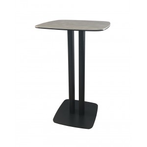 Table haute carré 60 cm plateau céramique gris et piétement en acier - SIGMA