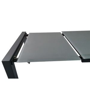 Table de repas extensible 120/180 cm rectangulaire plateau verre gris et piétement acier - MYSTIC