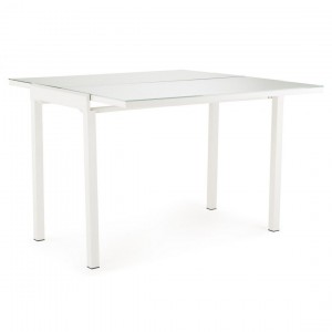 Table de repas extensible 75/110 cm rectangulaire compact plateau verre blanc - AGATE