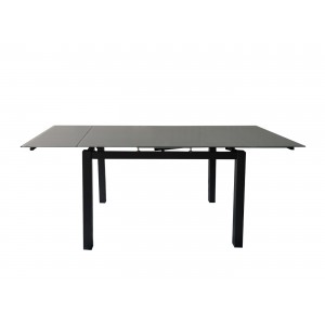 Table de repas extensible 110/160 cm rectangulaire compact plateau verre gris - ANGUS