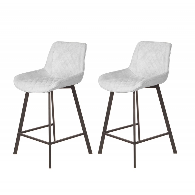 Lot de 2 tabourets tissu gris clair doux avec piétement métal - design contemporain - MANHATTAN