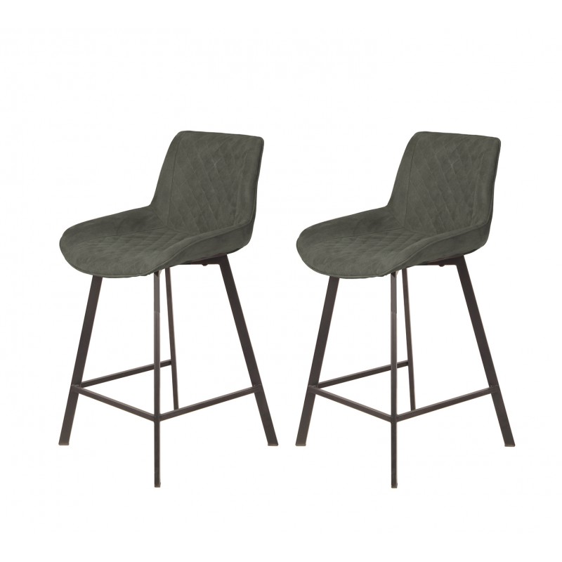 Lot de 2 tabourets tissu gris anthracite doux avec piétement métal - design contemporain - MANHATTAN