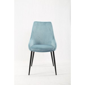 Lot de 2 chaises tissu velours bleu doux avec piétement métal noir confortable - JAZZY