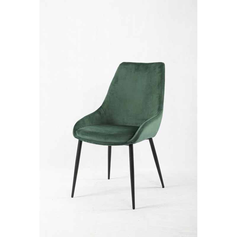 Lot de 2 chaises en velours vert et piètement en métal noir - JAZZY