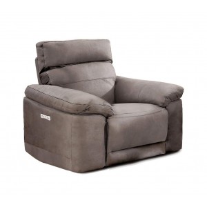 Fauteuil relaxation taupe motorisé tissu suédine doux - CLARA