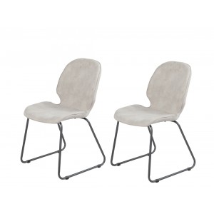 Lot de 2 chaises gris clair, suédine doux, pieds luge - PANAMA