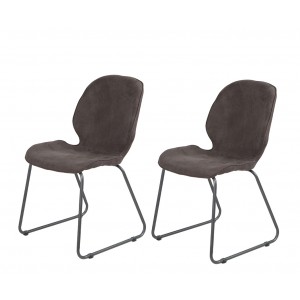 Lot de 2 chaises brun marron, suédine doux, pieds luge - PANAMA