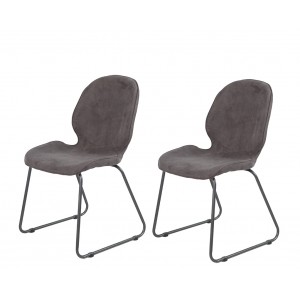 Lot de 2 chaises gris anthracite, suédine doux, pieds luge - PANAMA