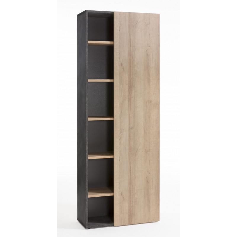 Bibliothèque 218 cm 1 porte, 6 compartiments en bois marron et gris - JENY