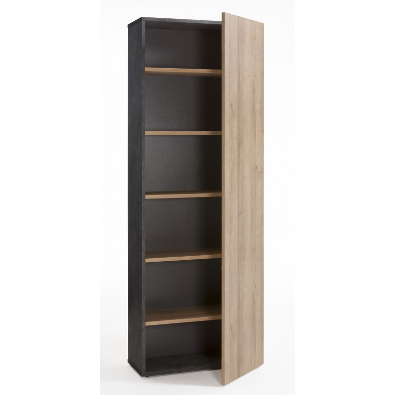 Bibliothèque 218 cm 1 porte, 6 compartiments en bois marron et gris - JENY